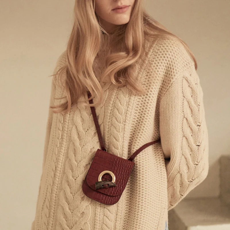 

[Super Seabob] 2019 Spring Summer Woman New Wine Red Color Single Strap Spliced Horn PU Leather Messenger Bag All Match LI993