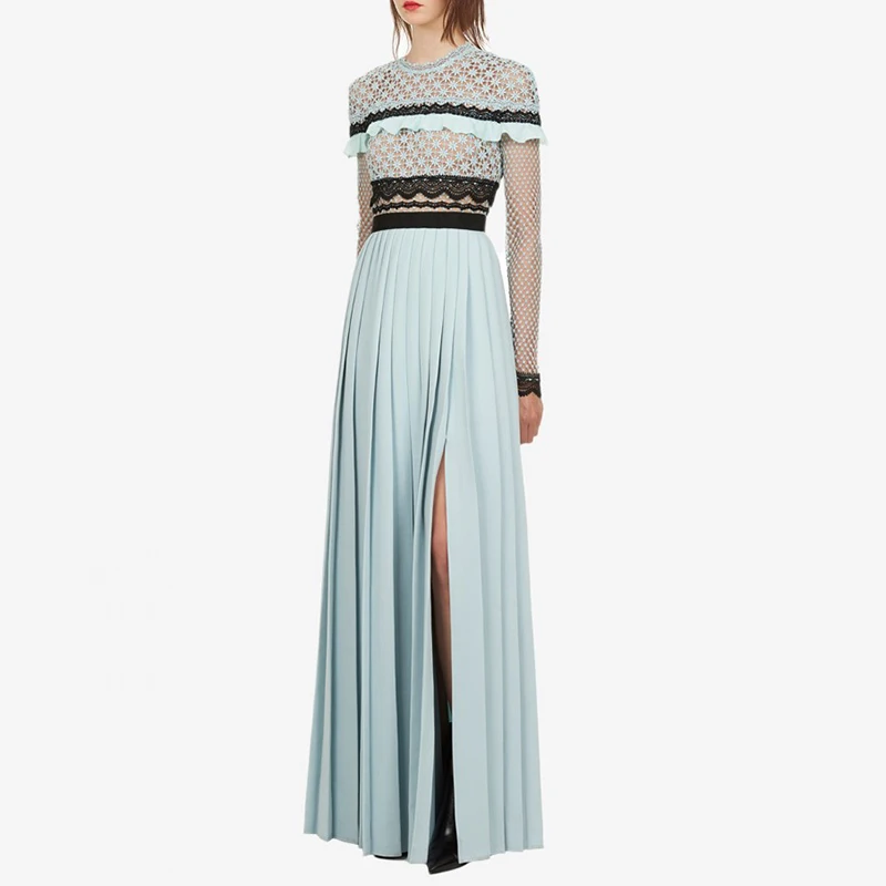 Vrouwen Maxi Jurk 2019 Lente Hoge Kwaliteit Floor Lengte Hoge Split Lace Chiffon Geplooide Boho Lange Party Jurk Vestido De festa Vrouwen Maxi Jurk 2019 Lente Hoge Kwaliteit Floor Lengte Hoge Split Lace Chiffon Geplooide Boho Lange Party Jurk Vestido De festa