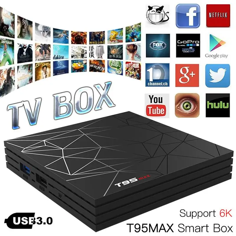 

T95 Max Android 8.1 H6 Quad-core Cortex-A53 Network TV Box Player Support 6K Video 4/32GB Set Top Box