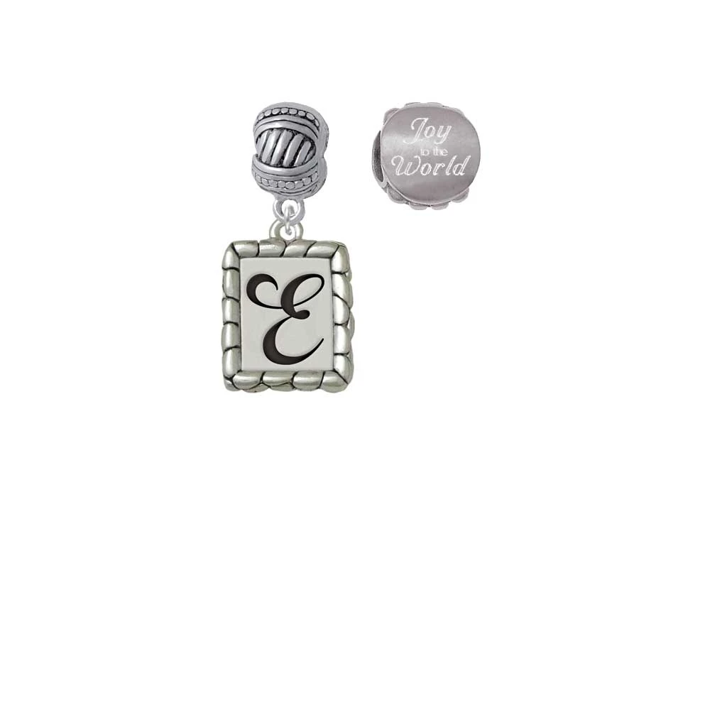 Silvertone Pebble Border Initial - E Joy to the World Charm Beads (Set of 2) |