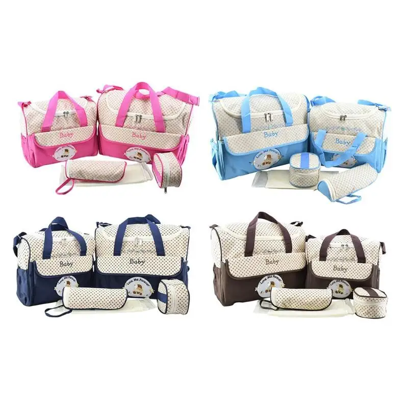 

5pcs Baby Diaper Bag Suits for Mom Baby Bottle Holder Mother Mummy Stroller Maternity Nappy Bags Sets