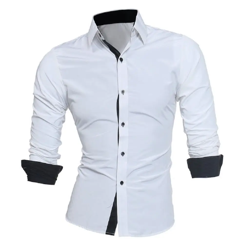 Модный мужской строгий деловой стильный приталенный длинный рукав базовое платье рубашки топы размера плюс M-4XL
