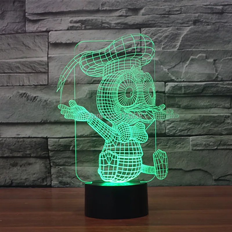 Бесплатная доставка светящиеся красочные «Дональд Дак» 3D Акрил светодиодный ночь светодиодное освещение настольная лампа из пластика USB 3D