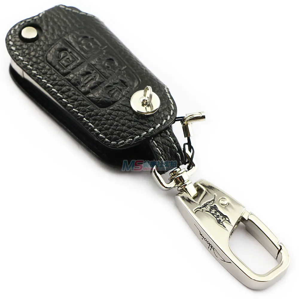 

Genuine Leather Car Key Fob Cover for Chevrolet Camaro 2015 Volt 5 buttons Remote Flip Key case keyring key holder black color