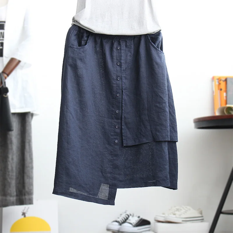 

Mori Girl Cotton Linen Skirts Irregular Loose Long Skirt Female Artistic Vintage Women Skirts 2019 Summer Ethnic Jupes Longues