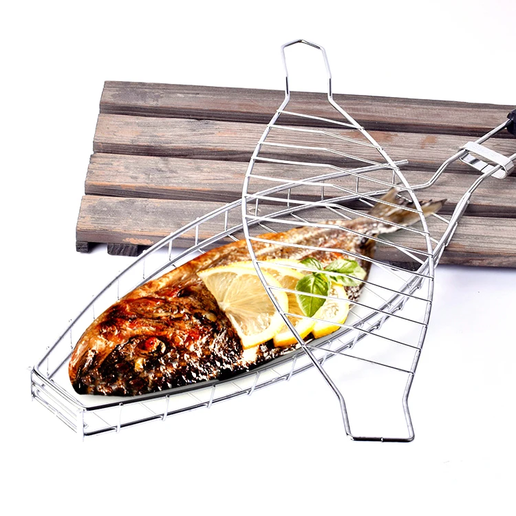

Camping Grill Rack BBQ Clip Folder Grill Single BBQ Fish Grilling Basket Folder Tool Roast Meat Hinged Basket