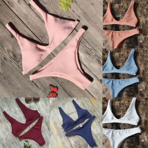 

New 2019 Summer Women Push-up Padded Bra Solid Bikini Set Swimsuit Triangle Swimwear Bathing Suit Beachwear Swimming Suit
