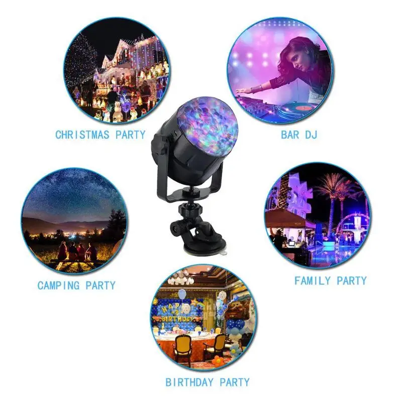 

15 Color Sound Activated Rotating Disco Ball Party Lights Strobe USB Magic Rotating Ball Stage Disco Light Projector Lamp