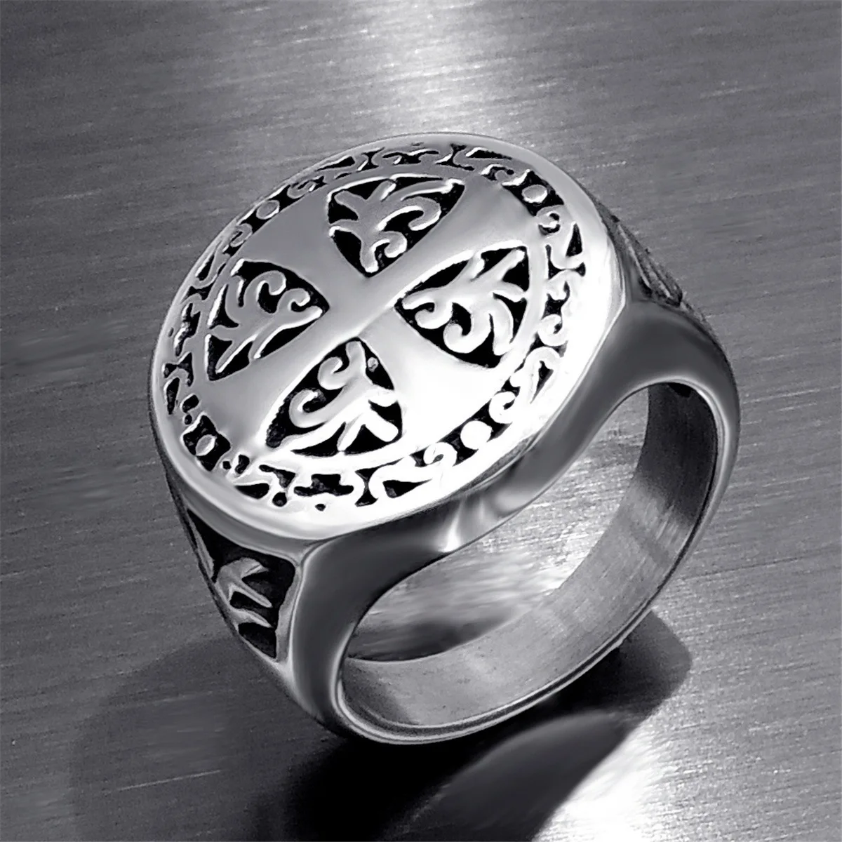 High Quality Men's Stainless Steel Cross Rings Male