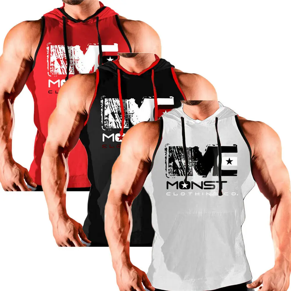 Gym Men Vest Bodybuilding Hooded Top Muscle Clothing Stringer Hat T-Shirt | Мужская одежда