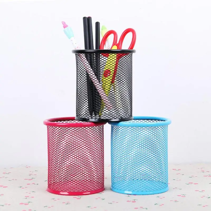 

1pc Pen Holders Office Organizer Round Cosmetic Metal Mesh Stand Pen Pencil Pot Holder Stationery Container #A20