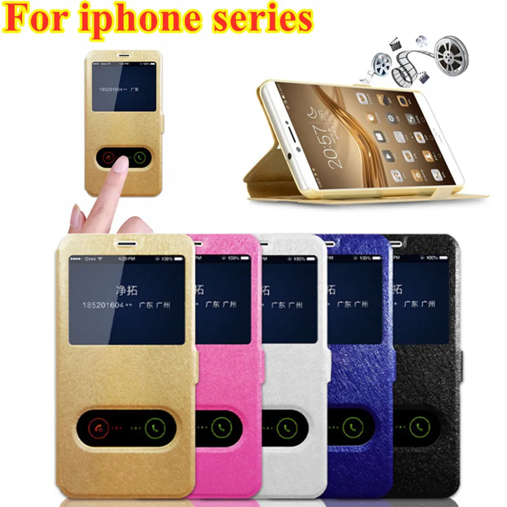 

Luxury Leather Filp Case For iPhone 7 8 6 X XR XS Max Plus Front Double Window View Cover For iPhone 5S SE Kickstand Phone Coque