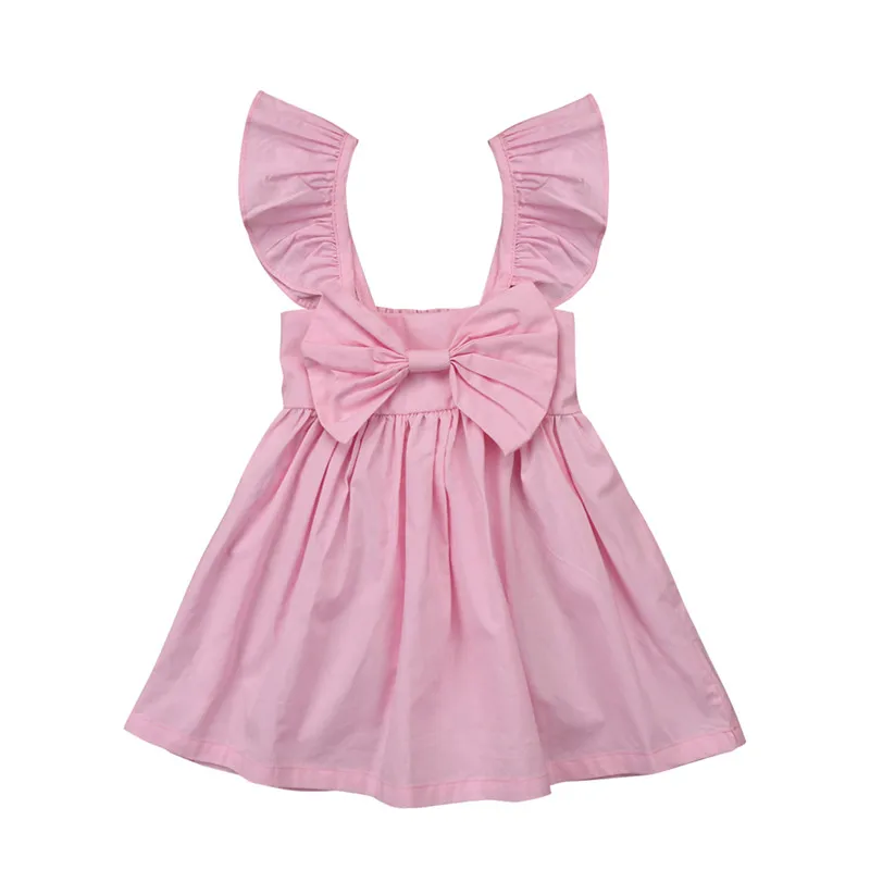 

Baby Dresses For Girls Summer Princess Cute Cotton Solid Baby Girls Clothing Lolita Dress 2 Colors For 0-3Y Kids With Bow-knot