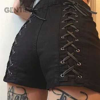 

Gentillove Sexy Summer Women Denim Shorts 2019 New Black High Waist Ripped Short Jeans Femme Back Lace Up Bandage Shorts New