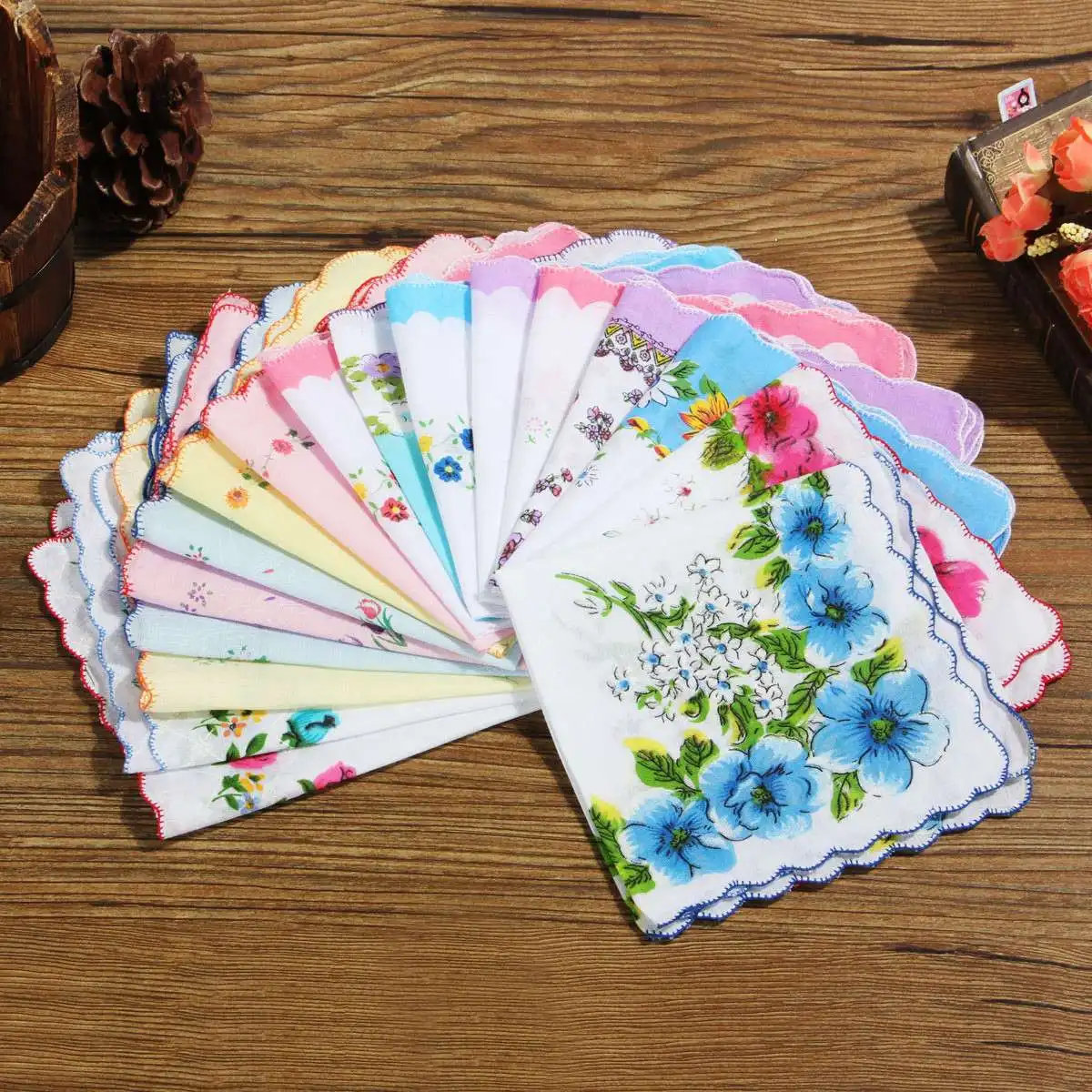  New 50x Flower Handkerchiefs Various Cotton Vintage Hankies Floral Lady Women Style Gift 28x28cm