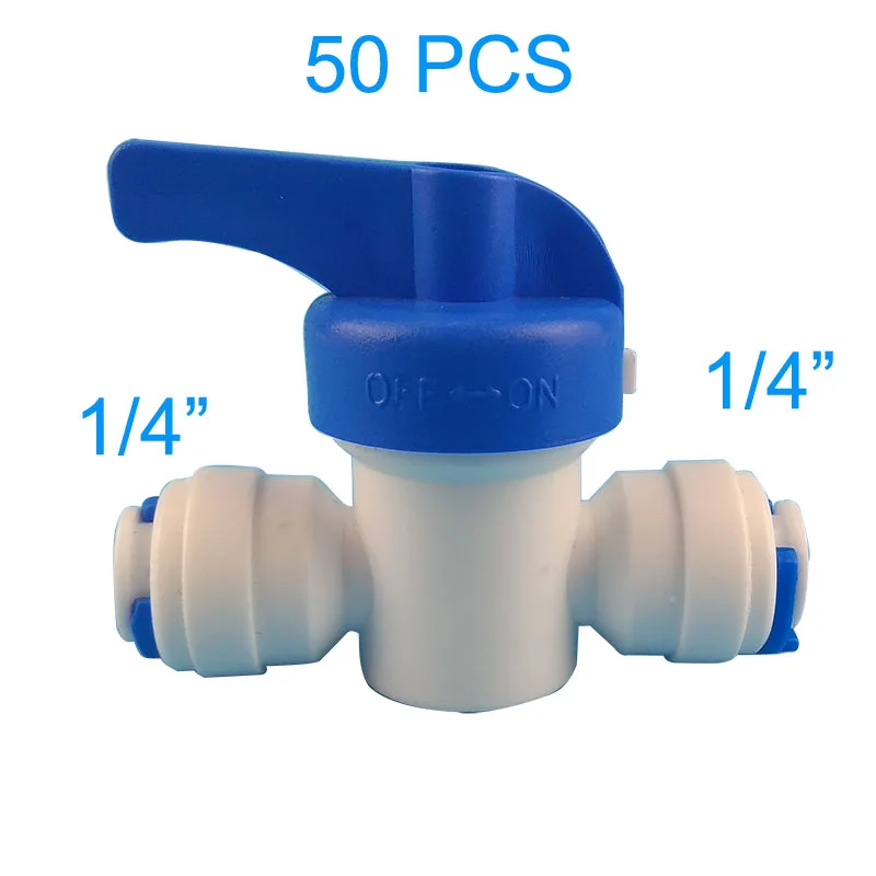 

50 PCS Water Connect 1/4 inch Ball Valve Shut off Quick Connect for Water Reverse Osmosis System Aquarium Osmosis