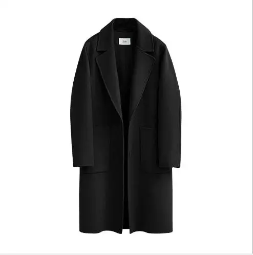Офисное женское утолщенное шерстяное пальто, модное повседневное длинное пальто с отложным воротником, верхняя одежда, теплое шерстяное пальто оверсайз