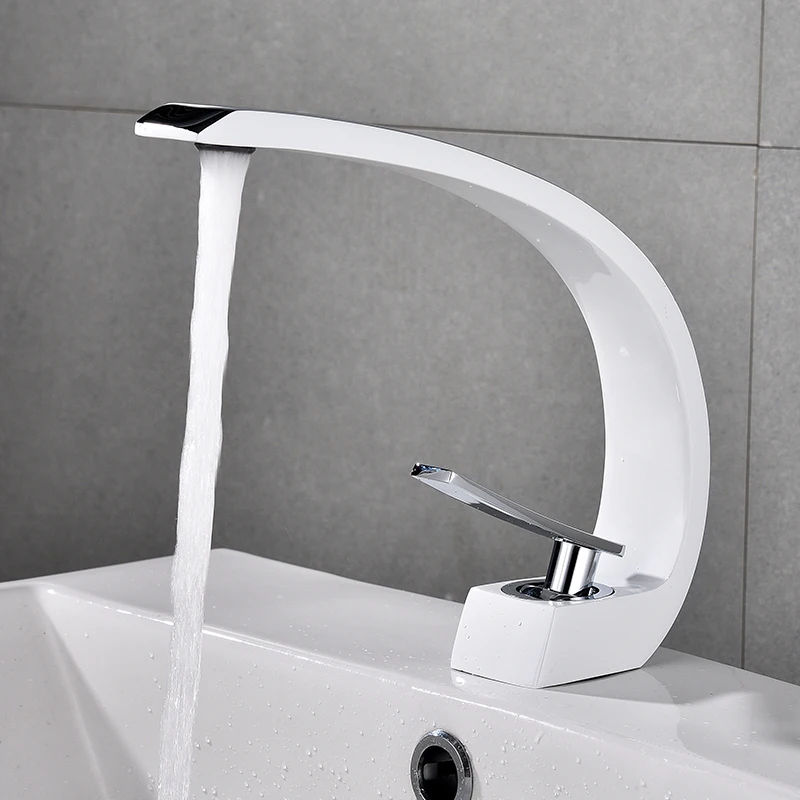 

Black Faucet White Basin Faucets Modern Bathroom Mixer Tap Brass Washbasin Faucet Single Handle Brush Nickel Elegant Crane 8104