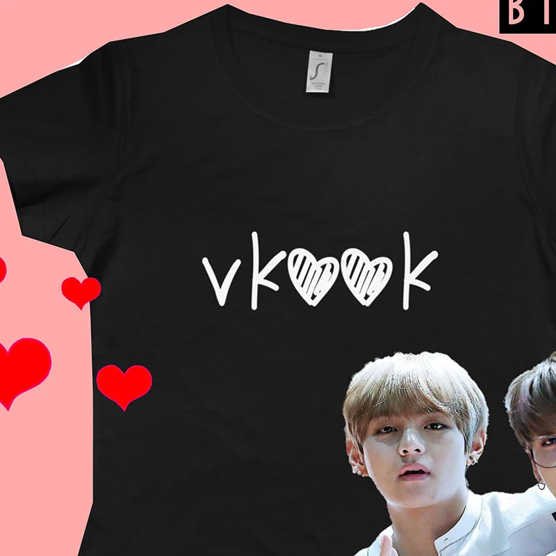 Vkook Taekook Футболка женская Jungkook V Taehyung Kookie товары одежда Hoseok Корейская одежда Прямая поставка