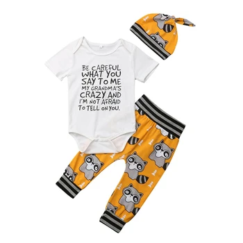 

Pudcoco Infant Kid Baby Boy Girl Letter Print Romper Jumpsuit +Cat Pants Leggings Pants+Hats Outfit Summer kids Clothes 3-18M