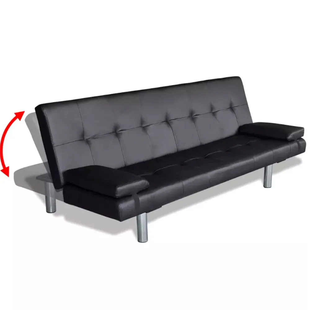 vidaXL Adjustable Sofa Bed with 2 Pillows Synthetic Leather Modern Design Sofa Bed Furniture Living Room Reclining Folding Sofa