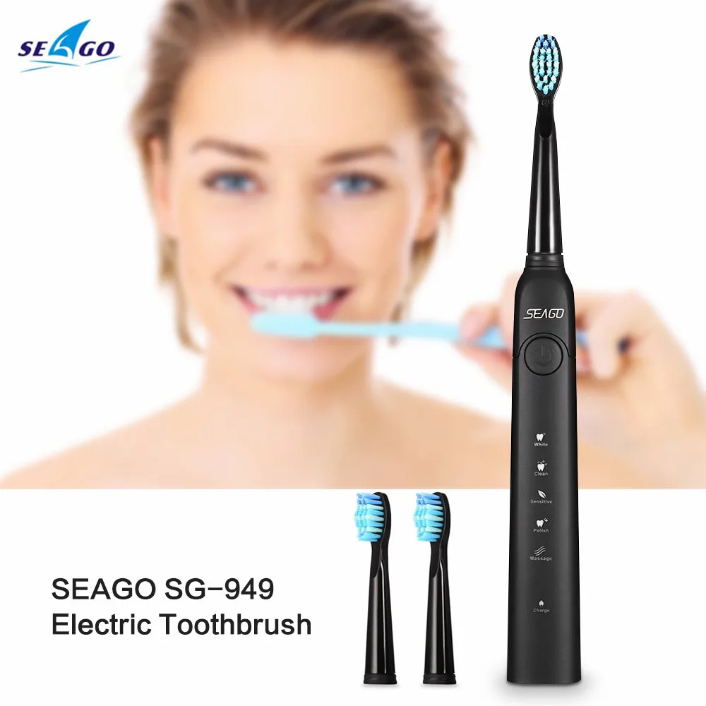 

SEAGO SG-949 Electric Sonic Toothbrush USB Chargeable Waterproof Electric Toothbrush with 3 Brush Heads Smart Timer Toothbrush