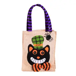 1 шт. Льняная сумка для конфет сумки для Хэллоуина трюк или лечение сумки с украшением мешок для хэллоуина украшения Подарочная сумка кошка