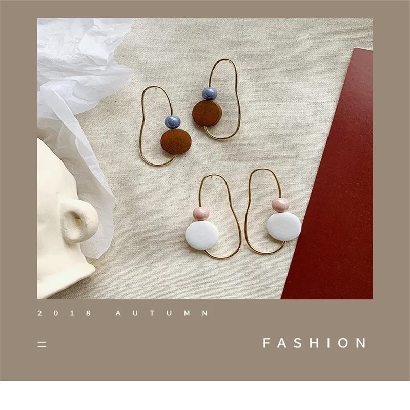 

Korean Forest New Natural Wooden Circle Irregular Metal Geometric Crystal Stone Beads Big Stud Earrings for Women Girl Gift