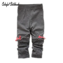 Детские штаны для девочек элегантные, кружевные, лоскутные брюки из чистого хлопка с украшением в виде банта для детей ясельного возраста детские леггинсы милые принцессы брюк