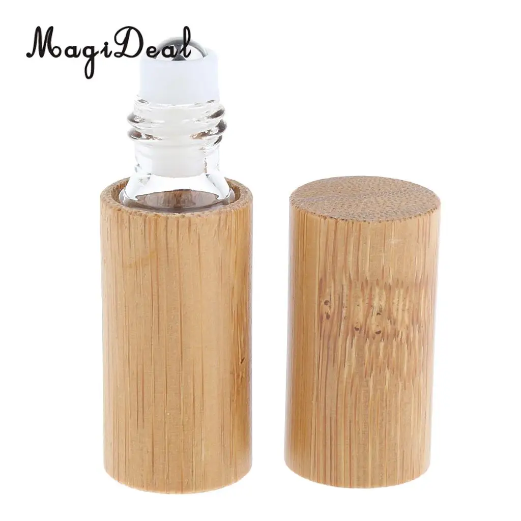 

Natural Bamboo Refillable Empty Essential Oil Makeup Roll On Bottle Travel Portable Container 5ml