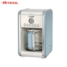 Капельная кофеварка Ariete Vintage 1342 цвет голубой, прочная колба из закаленного стекла, LCD дисплей, система антикапля, съемная корзина для кофе, многоразовый фильтр, таймер 24 часа