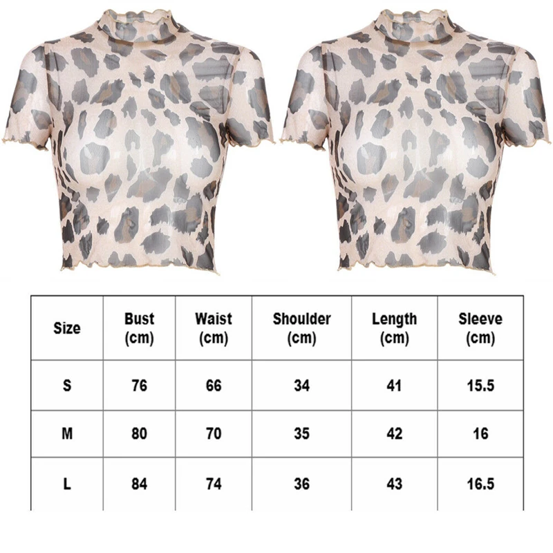 Женские леопардовые топы, футболка с коротким рукавом, открытые женские топы, Женская Клубная одежда, сетчатый прозрачный Повседневный укороченный топ, Футболка Camisa Mujer