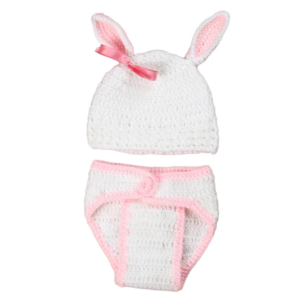 Для новорожденных милый костюм кролика комплект Подставки для фотографий детская вязаная шапка в форме кролика вязаная крючком для девочек, для мальчиков шапки фоны для детской фотостудии аксессуар