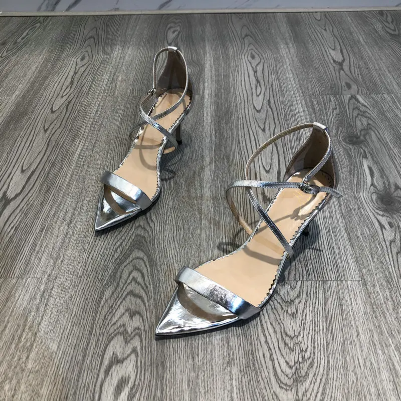 

Moraima Snc 2019 New Genuine Leather Pointed Toe Lady Sexy Sandals Thin Heels Rome Style Dancing Party Sandals Pumps Stilettos