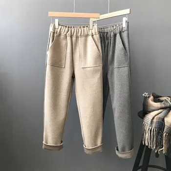 

Autumn Winter High Waist Woolen Haren Pants 2018 New Women Solid Casual Pants Loose Suit Trousers