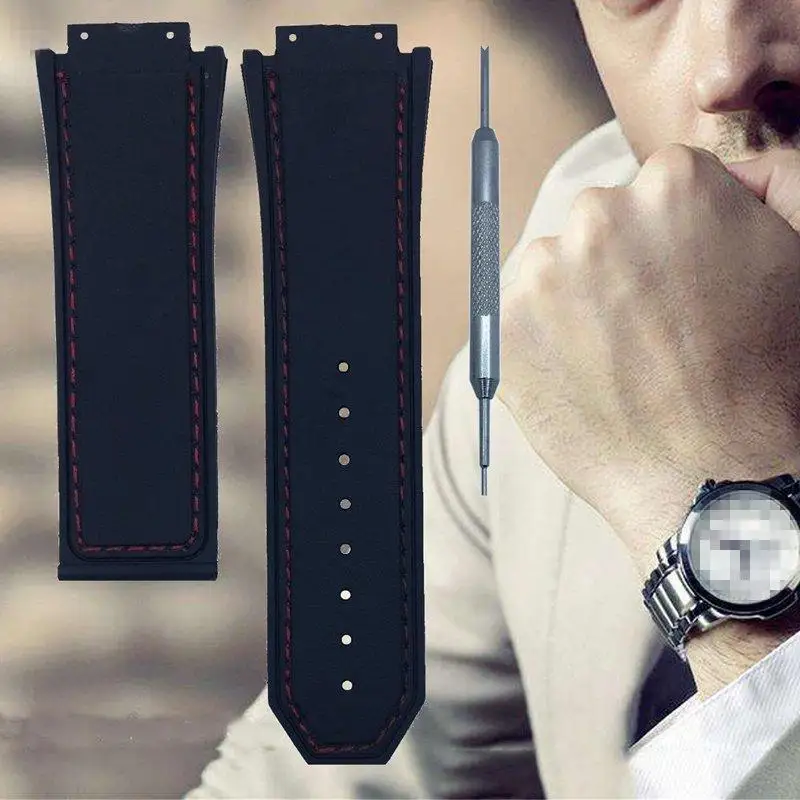 

Black Soft Rubber Watchband Waterproof Replacement Wrist Strap Bracelet With Tool For Hublot/ For King/ Power Watch Accessories
