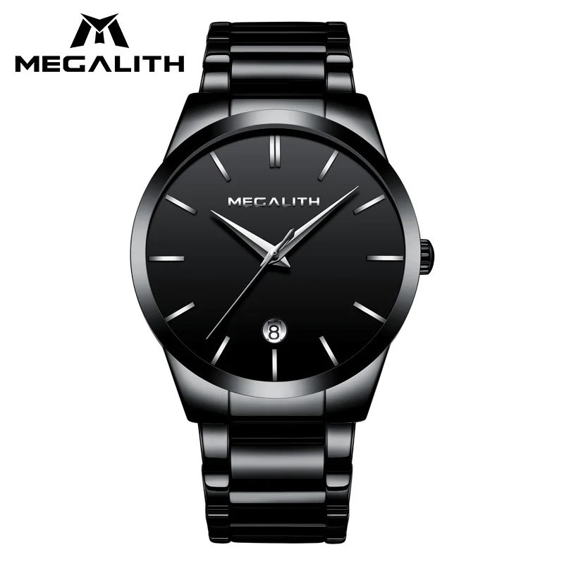 

MEGALITH Fashion Casual Watch For Men Black Stainless Steel Militray Sport Watches Waterproof Analogue Male Wristwatch Reloj