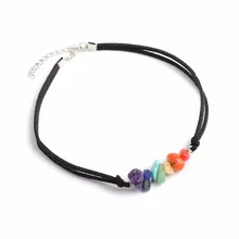 Панк Натуральный Камень Чакра кожаный чокер с цепочкой тренд Йога смешанный цветный бусины браслет черное ожерелье этнический очаровательный ювелирные изделия унисекс