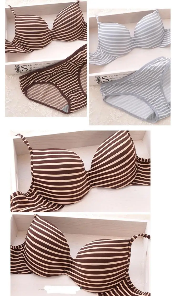 New 2014 cotton striped seamless push up thin cup lingerie set for girl cute and comfortable bra underwear set()