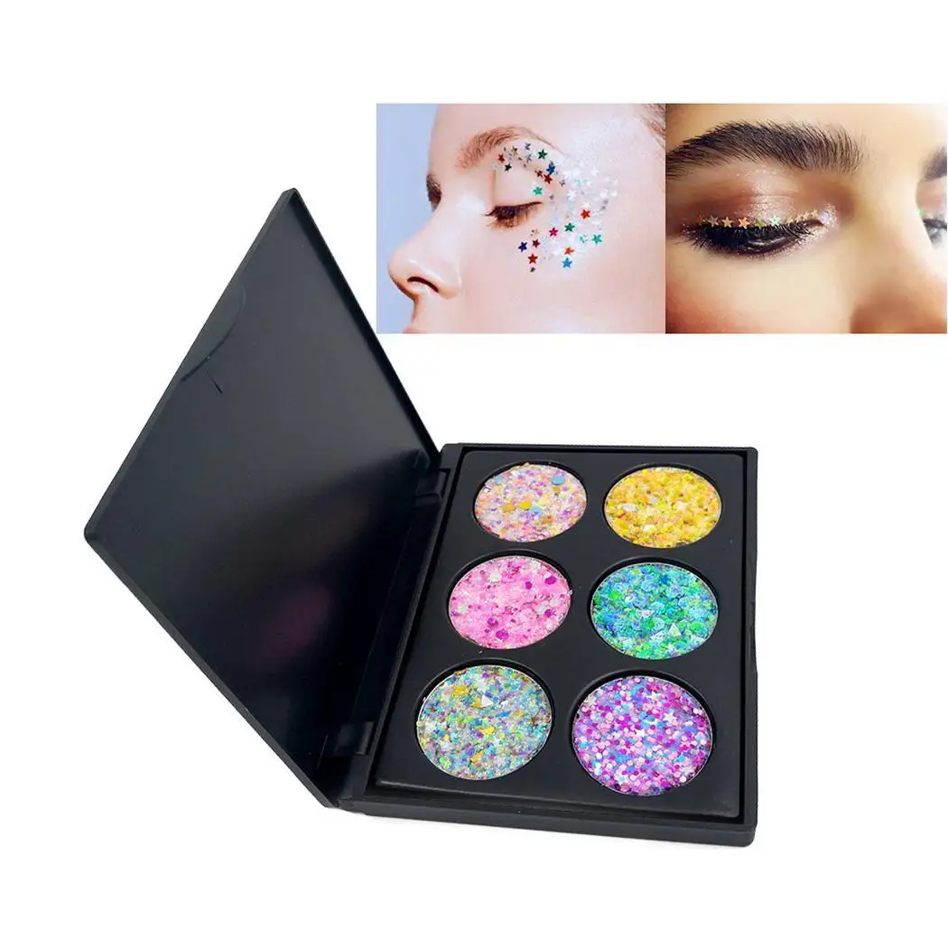 6 Colors Glitter Eyeshadow Palette Shimmer Powder Long Lasting Bling