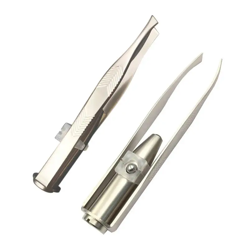 

1 PC Professional Pearl Nickel Plating High-quality Stainless Steel Eyebrow Tweezers with LED Light Facial Eyebrow Makeup Tool