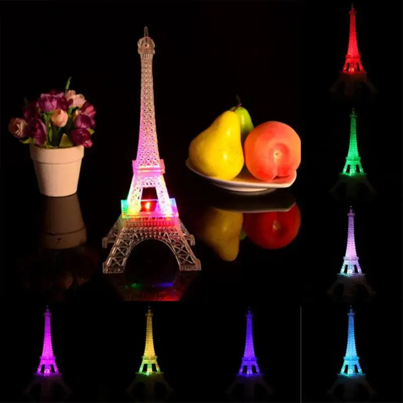 

Color Changing Romantic Eiffel Tower LED Night Light Button Switch Energy Saving light lamp Home Bedroom Holiday Decoration