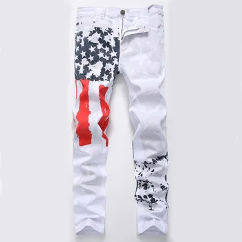 

Straight Jeans Men 2018 Printed Denim Trousers Full Length Jeans Homme