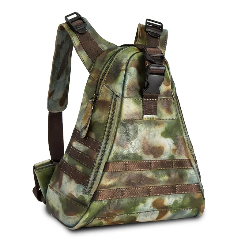 Peau Cuir Sac Triangle Véritable Hommes Naturel Qualité Voyage Dos Casual À Luxe Haute De En Camouflage Grey camouflage brown EHD29I