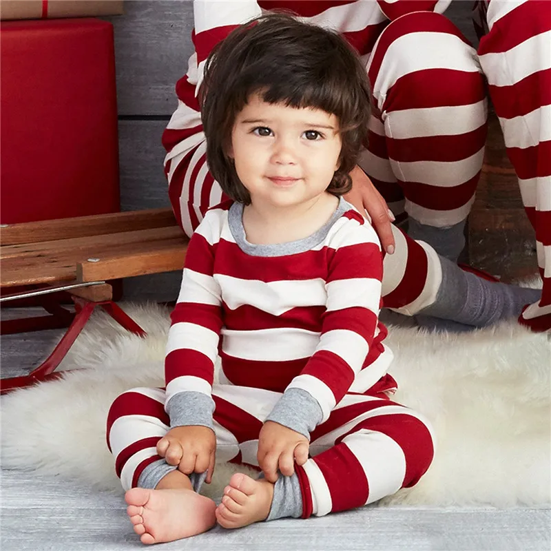 CANIS/семейные рождественские одинаковые пижамы; комплект одежды в полоску для взрослых женщин и детей; одежда для сна для малышей; пижамы; комбинезоны для новорожденных
