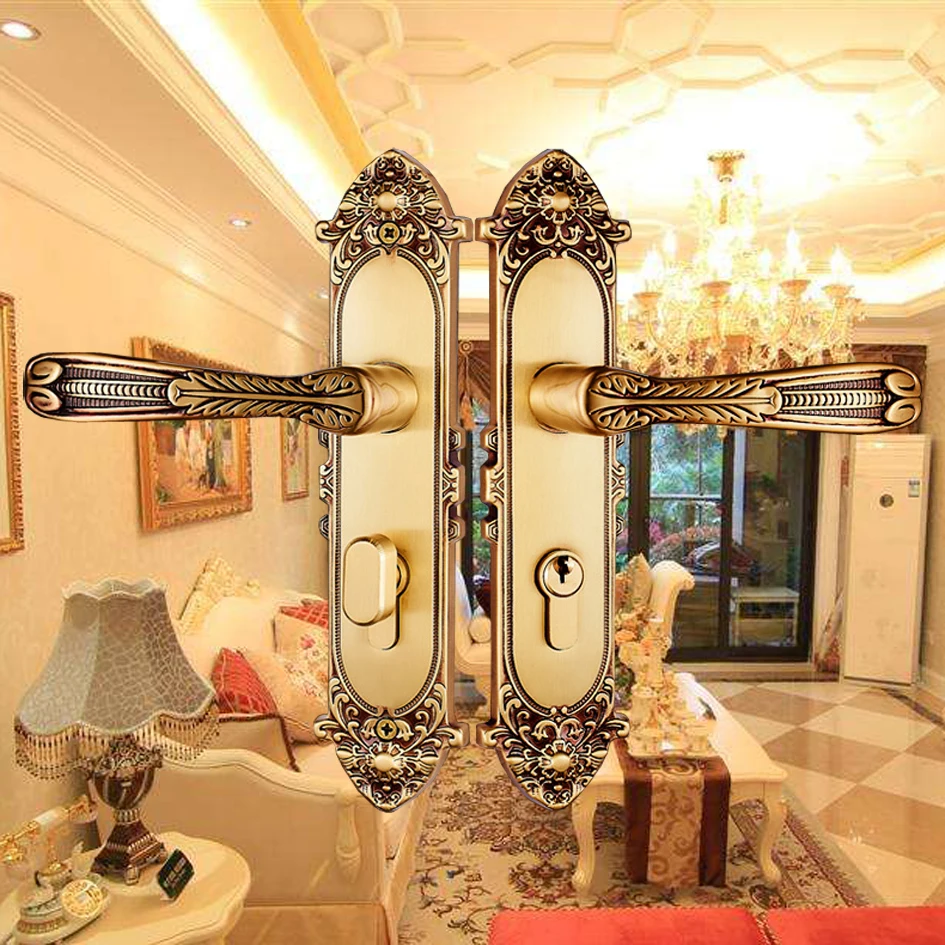 Goedkoop Europen Fashion Messing Gouden Interieur Massief Houten Panel Handvat Slot Amber Wit Slaapkamer Bookroom Keuken Houten Deurslot Moderne