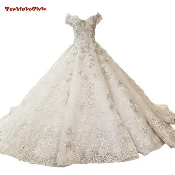 

BacklakeGirls 2018 New Ivory Lace Sleeveless Wedding Dresses V-neck Long Train Ball Gown Princess Bridal Gowns Vestido De Noiva