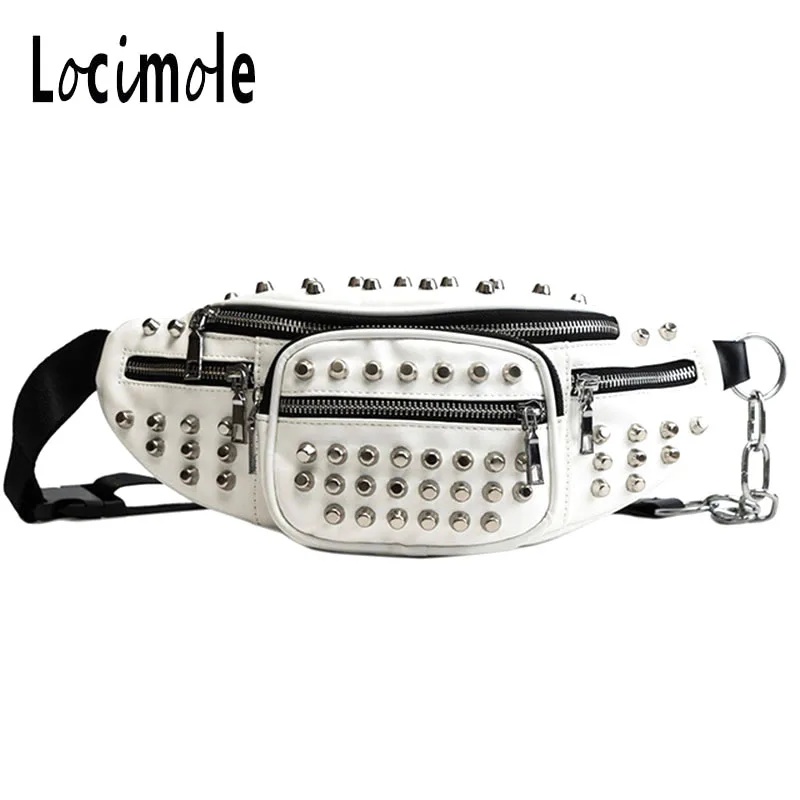 

Locimole Rivets Waist Pack Luxury Designer Fanny Pack Small Women Waist Bag Phone Pouch Punk Belt Bag Purse BIA271 PM49