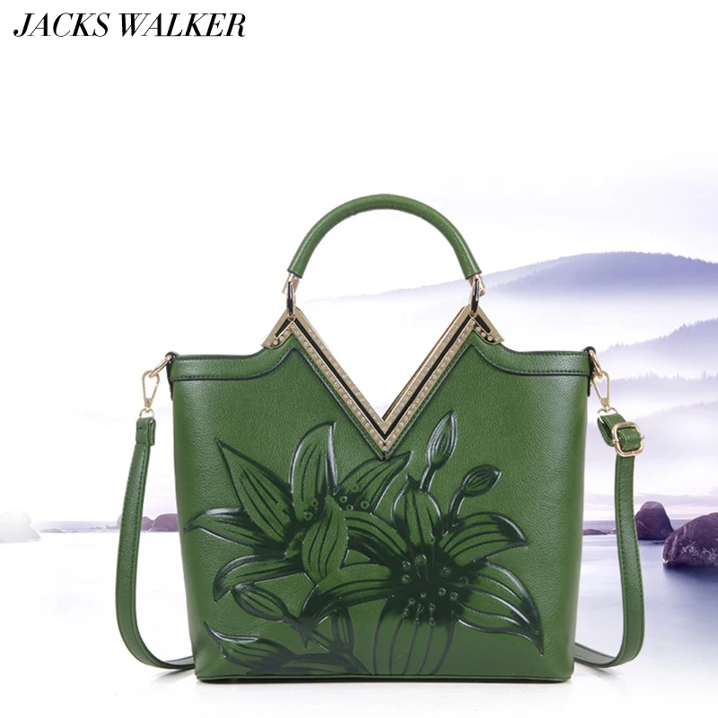 

Green Hand Bag Women Embossed Leather Handbags Vintage Luxury Shoulder Bag Ladies Totes Large Crossbody Bag Bolsos Feminina