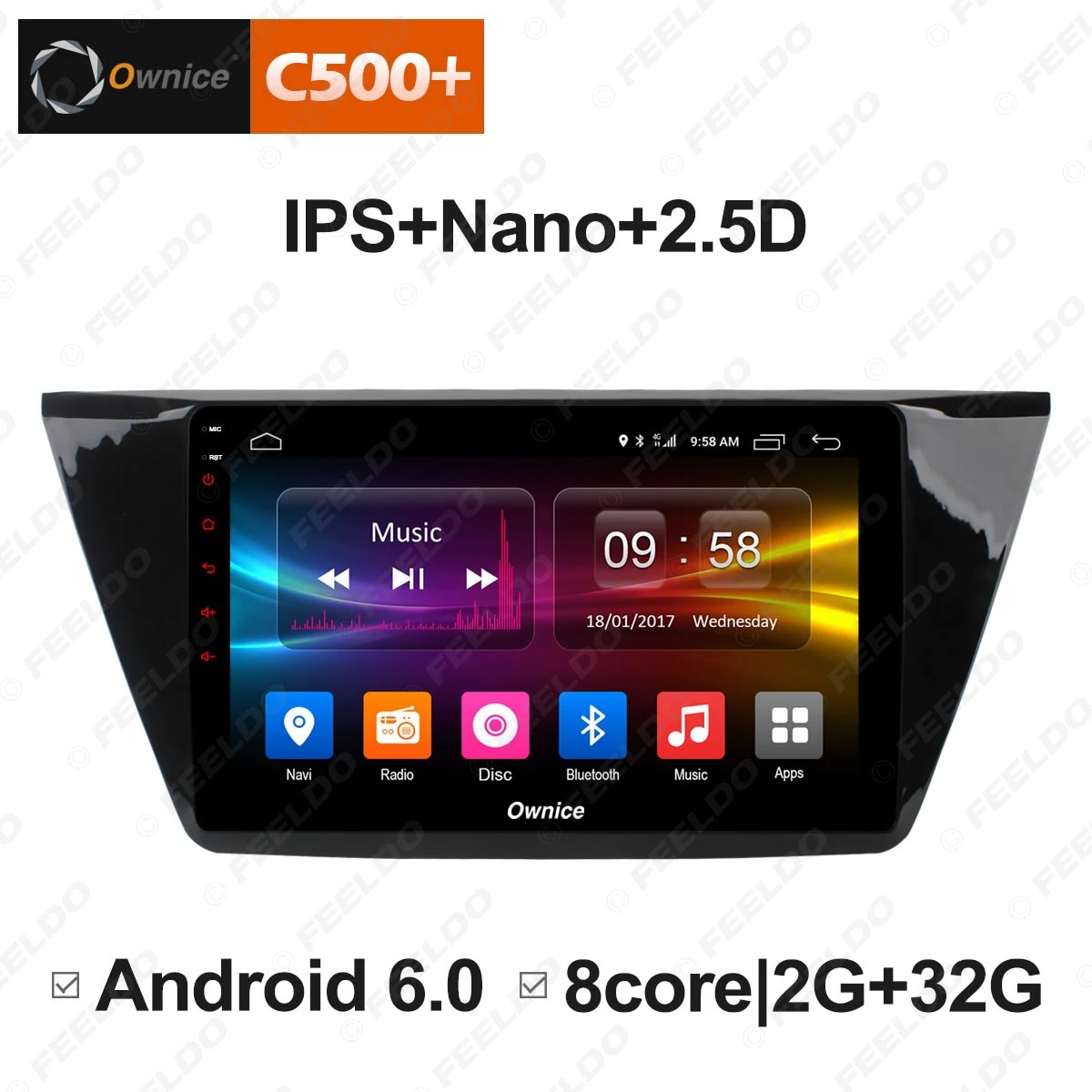 Excellent FEELDO  10.1" Android 6.0 4-Core/DDR3 1G/16G/Support 4G Dongle Car Media Player With GPS/FM/AM RDS For Volkswagen Touran 2016 3